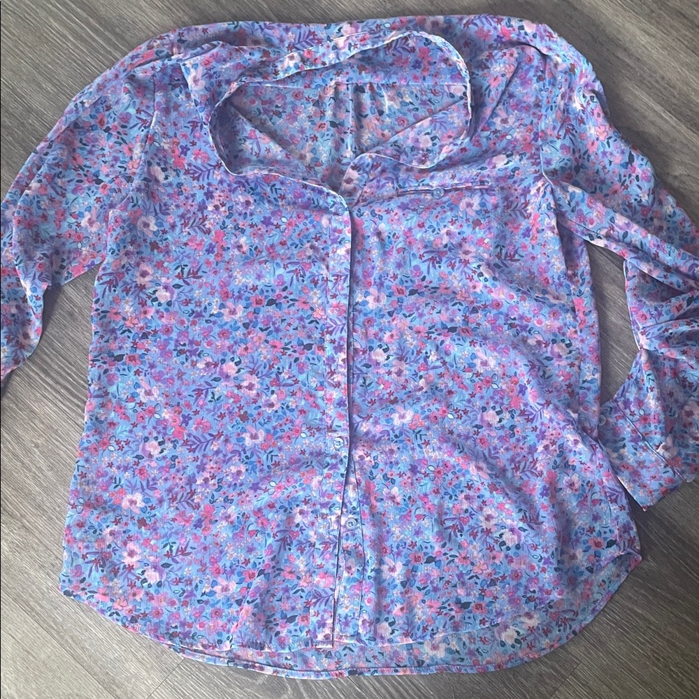 Kut from the Kloth Purple Floral Button-Down Shirt